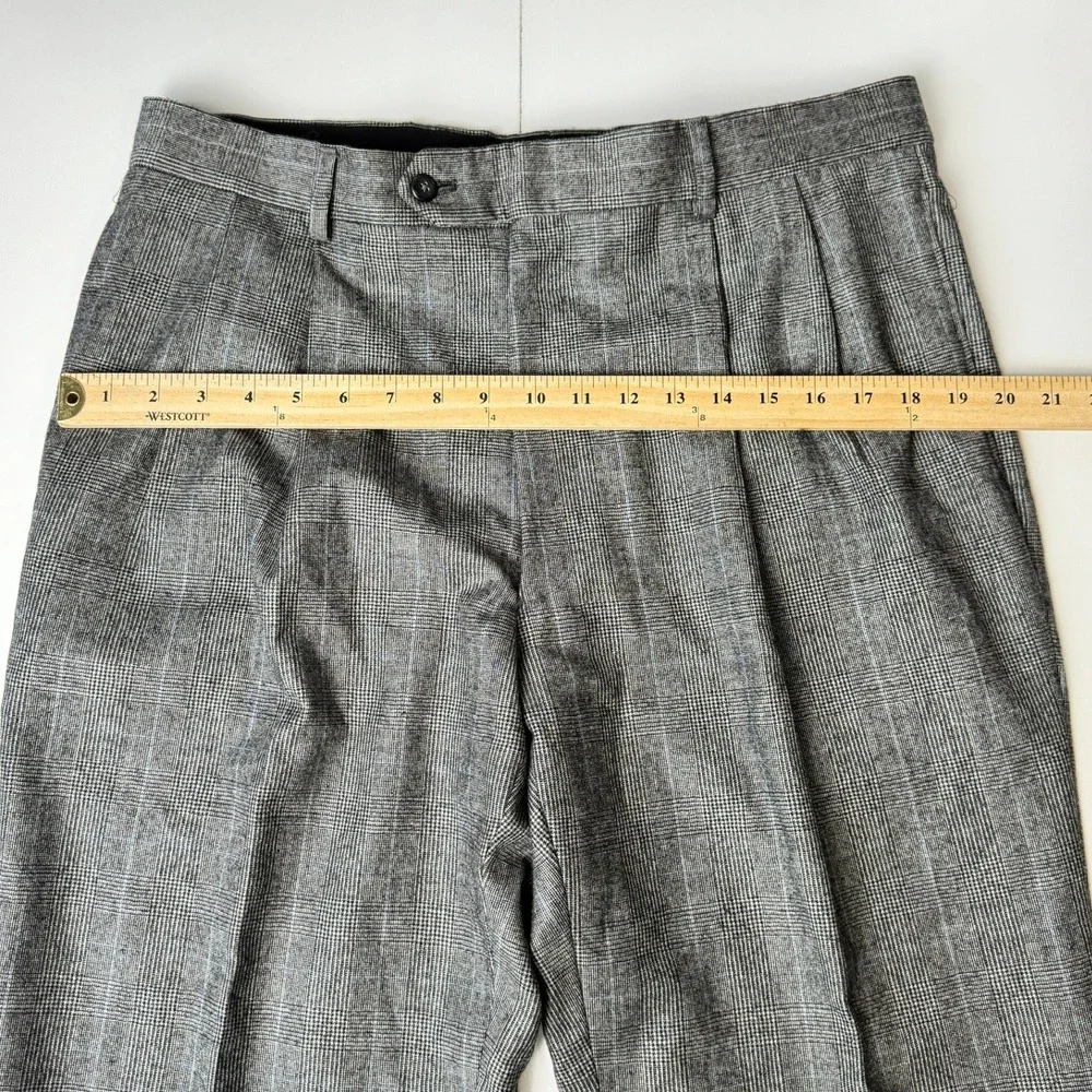 Jos A Bank Executive Collection 100% Wool Pleated Pants Grey Plaid 36R